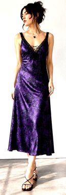 Inner Most Satin Nightgown Slip Dress Purple Black Small Lace Y2K Goth Midi